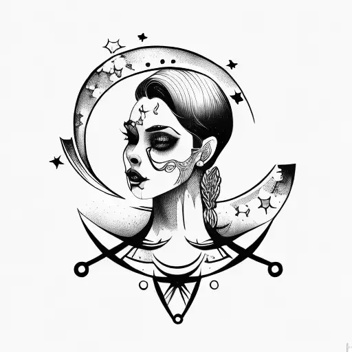 Bold Line Hair Kissing Darkness Dark Moon And Stars