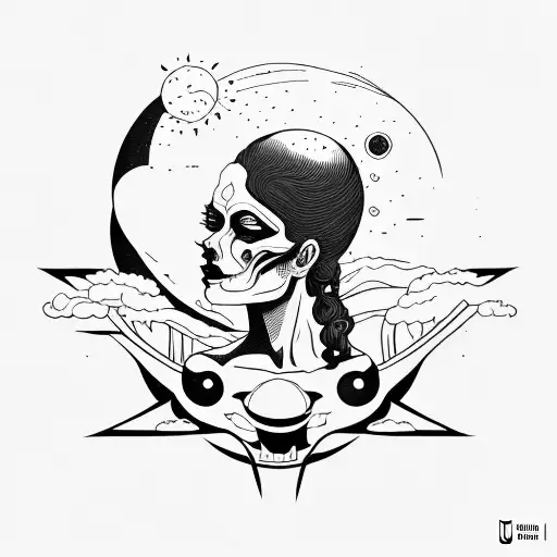 Bold Line Hair Kissing Darkness Dark Moon And Planets Demonized