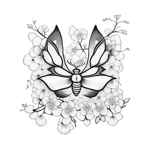 Moth With Cherry Blossom Branches