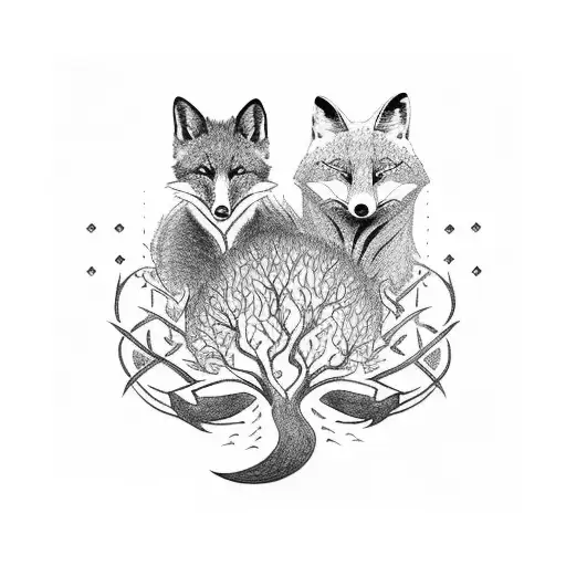 A Family Tree Intertwined With Foxes Representing Unity And Strength