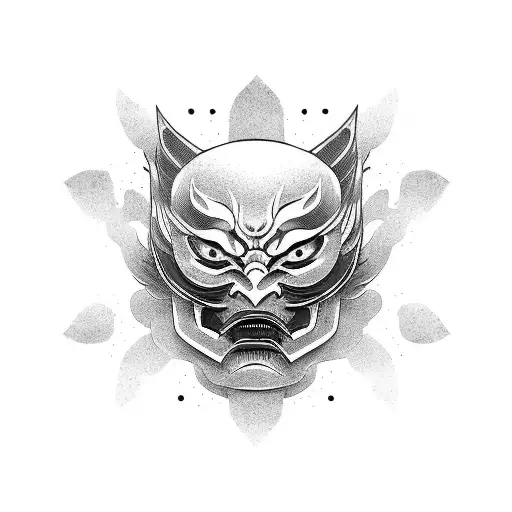 Japanese Mask Horn Angry Red Color And Dark Color