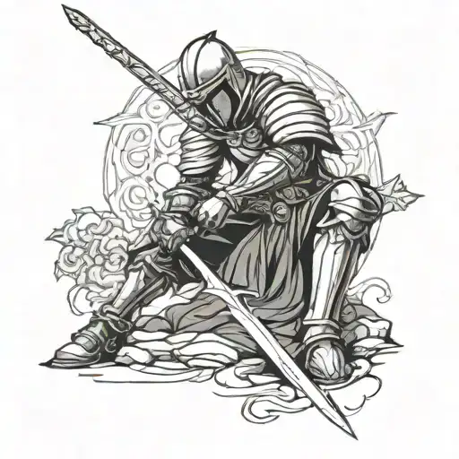 Kneeling Knight Holding A Sword