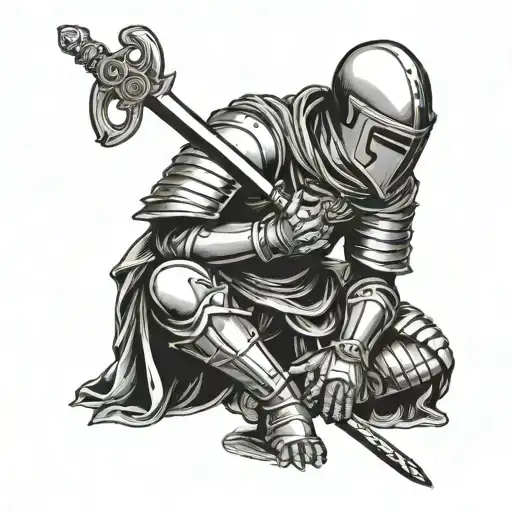 Kneeling Knight Holding A Sword