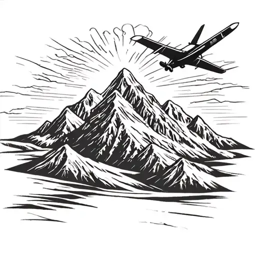 A Mountain Range With A Hidden Airplane Flying Through The Peaks