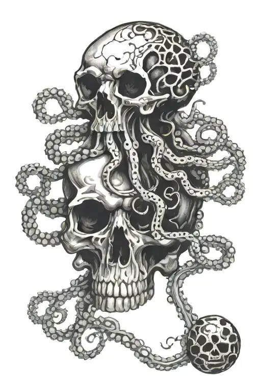 Blue Ring Octopus Surrounding A Skull