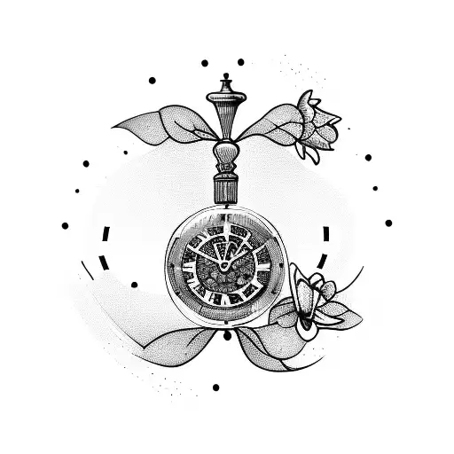 Clock With Woman And Flowers And Hourglass