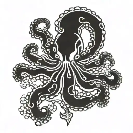 Traditional Japanese Octopus Holding A Trident And Narcisuss Flower