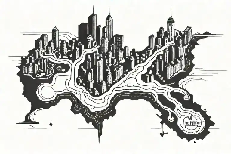 Geometry Map City River Usa Black White
