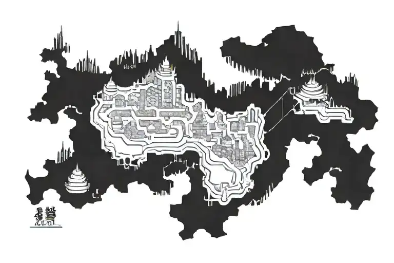 Geometry Map City River China Black White