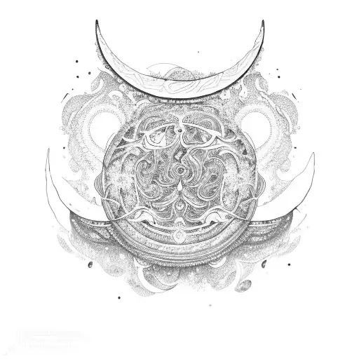 A Mystical Crescent Moon Surrounded By Swirling Patterns And Intricate Details