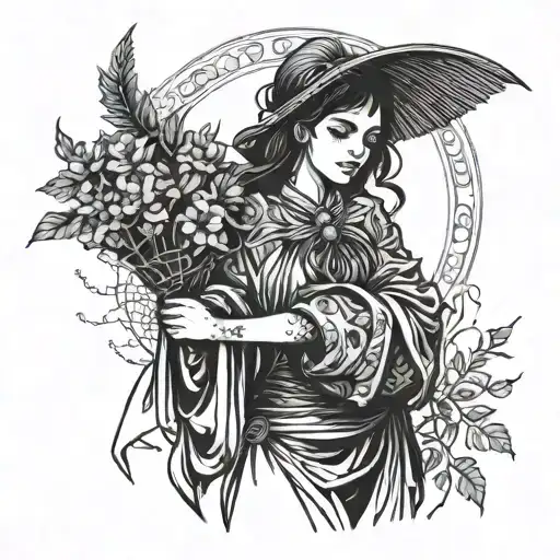 Gothic Shrine Maiden Carrying A Sheaf