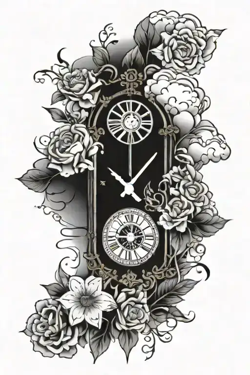 Clock Cross Eye Clouds Flowers