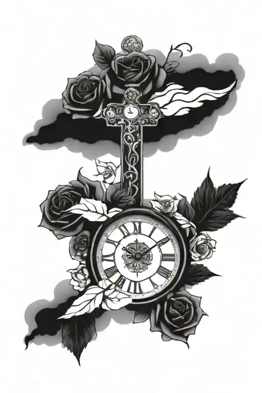 Roses Clock Cross Flowers Eye Clouds
