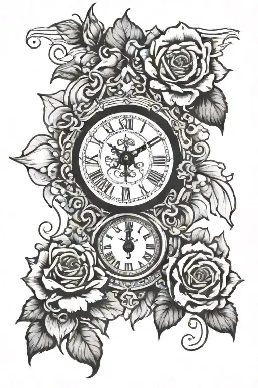 Sunset Roses Cross Surrounded By Flowers Eye Inside A Clock And Clouds Above With Flowers Below