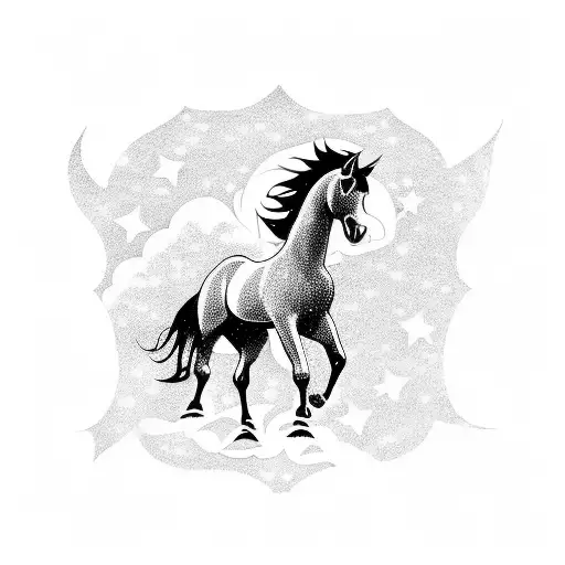 A Tattoo Design Combining A Silhouette Of A Horse With A Background Of Northern Lights