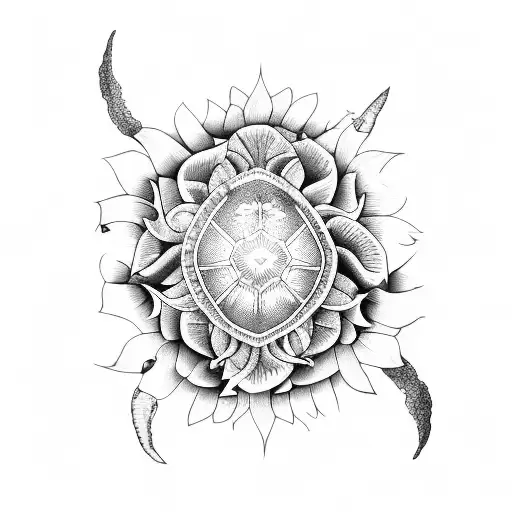 Sea Turtle With Sunflower