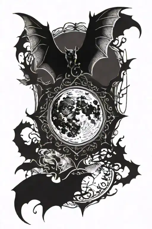 Gothic Full Moon And Bat