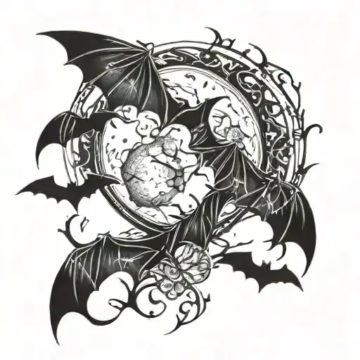 Gothic Full Moon And Bat