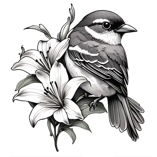 Sparrow Holding A Lily Flower