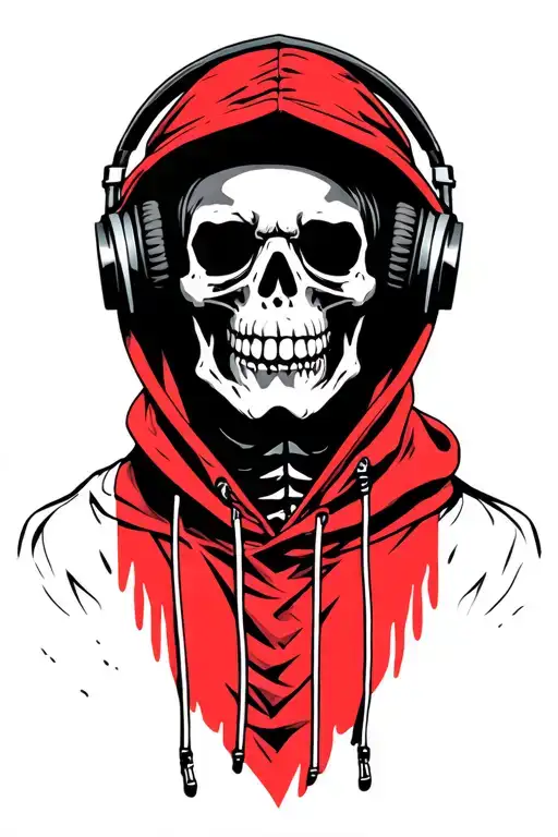 Punk Rock Skeleton Wearing A Red Hoodie While Wearing Headphones