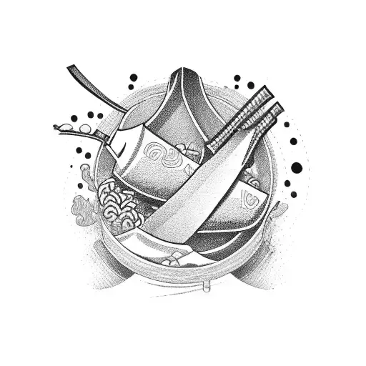 A Detailed Japanese Chef Knife Surrounded By Various Cooking Ingredients Like Herbs And Spices