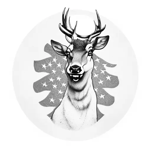 American Flag With Deer Head And Gun