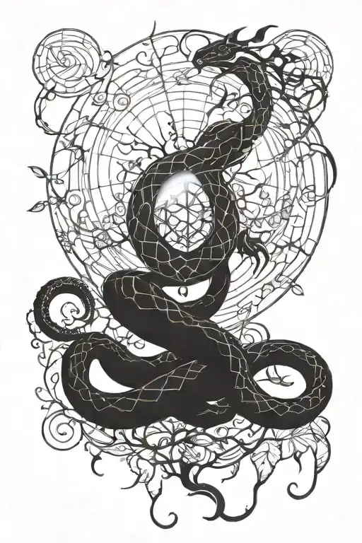 A Serpent Coiling Around A Crystal Ball Surrounded By Vines And Mysterious Symbols