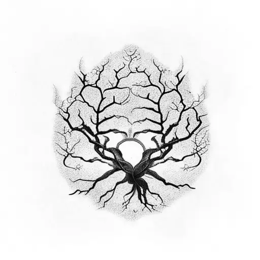 An Old Sakura Tree With Dna Spiral Roots Extending Down