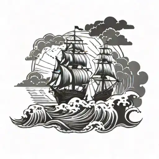 Pirate Ship On The Coast With Storm Clouds