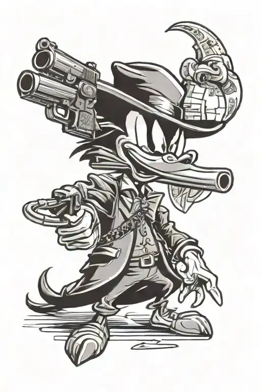 Gangster Daffy Duck Robbing A Bank With A Gun