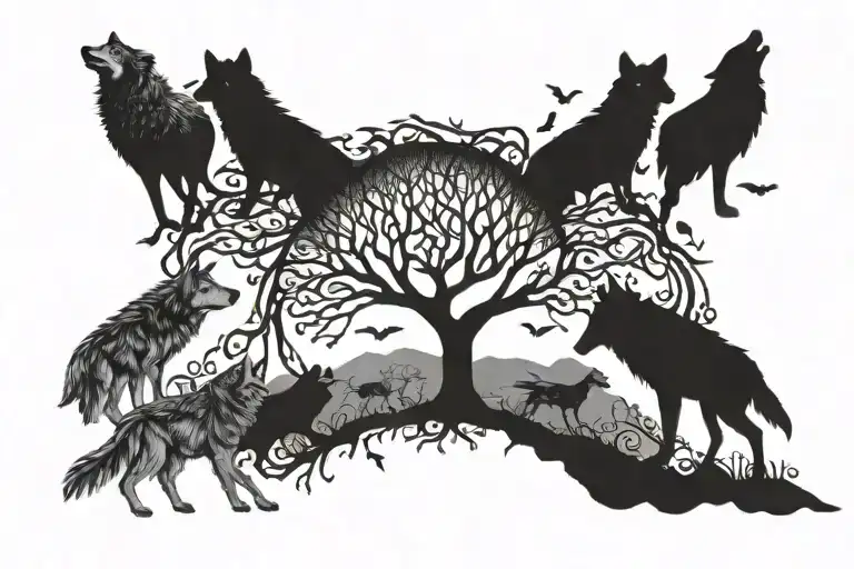 Tree Of Life Wolves Howling Ravens Flying