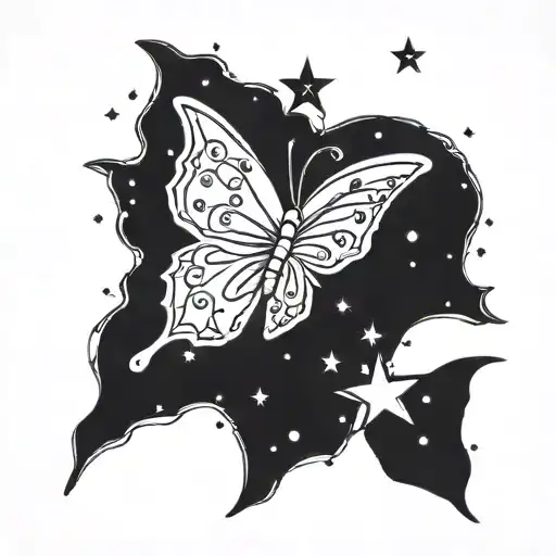 Butterfly The Crescent Moon Surrounded By Stars