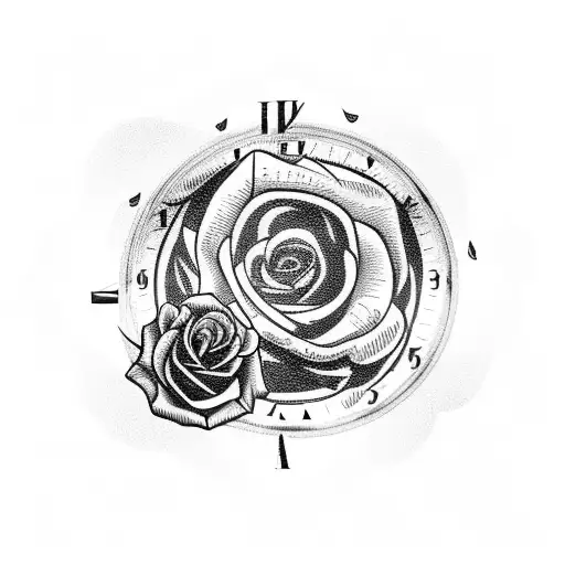 Clock With Skull And Rose