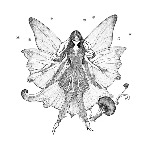 Fairy With Mushrooms And Crystals