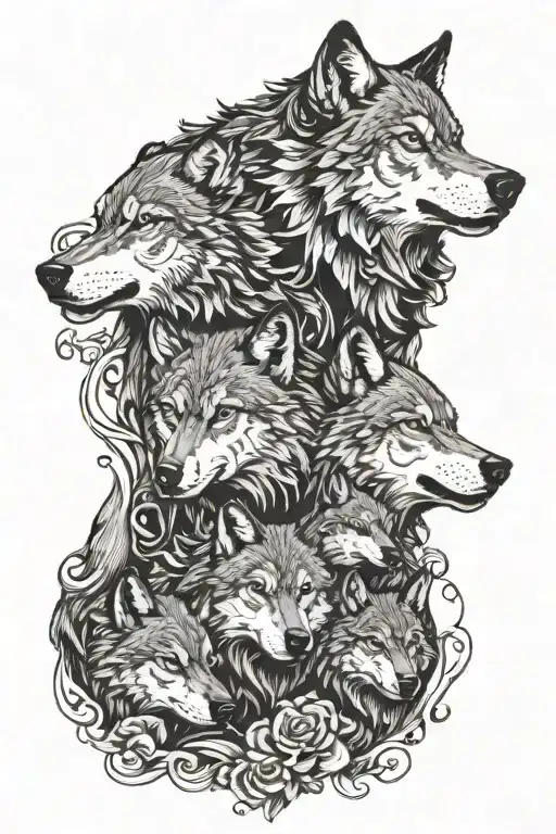 A Wolf Father Protecting Its 4 Children Surrounded