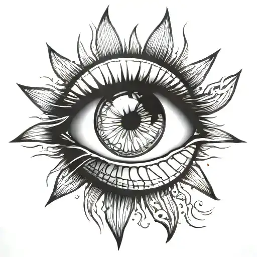 Eye Tattoo With Lines Of Sun Rays