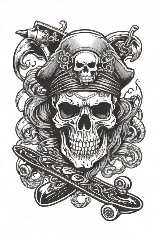 Horror Pirate Skull With Skateboard Deck