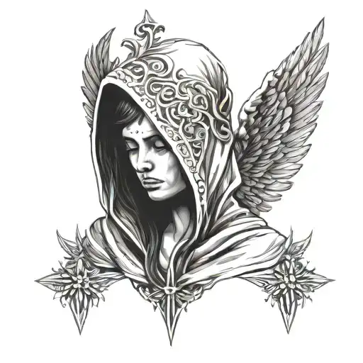 Symmetrical Black And White Hooded Angel