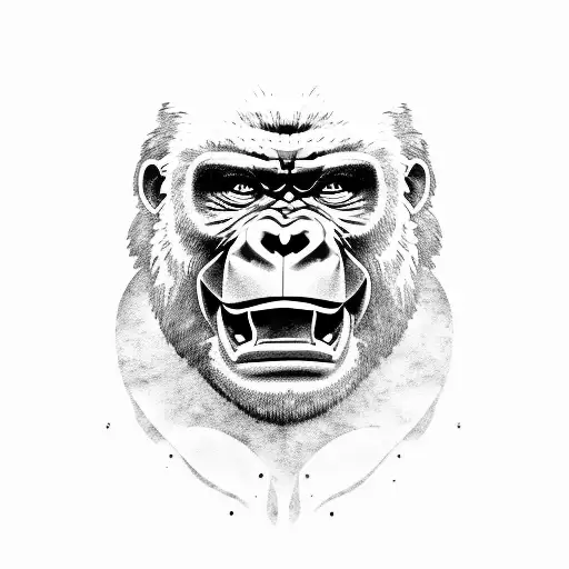 Gorilla Face Bared Teeth Aggression Stencil