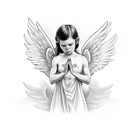 Small Angel On Back Tattoo For Men