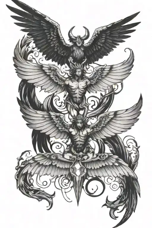 3 Angles Wings And 3 Demon Wings Spread Wide