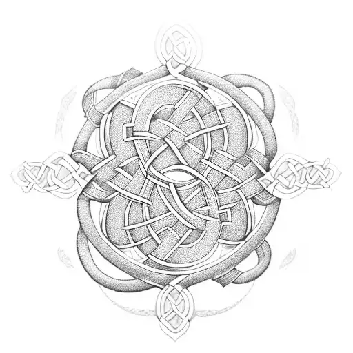A Celtic Knot Design Featuring A Software Engineer's Tools Intertwined With Waves And Water Elements