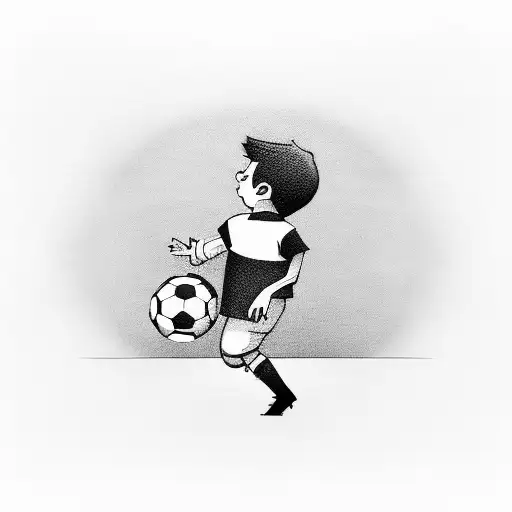 Boy With Football In A Football Pitch