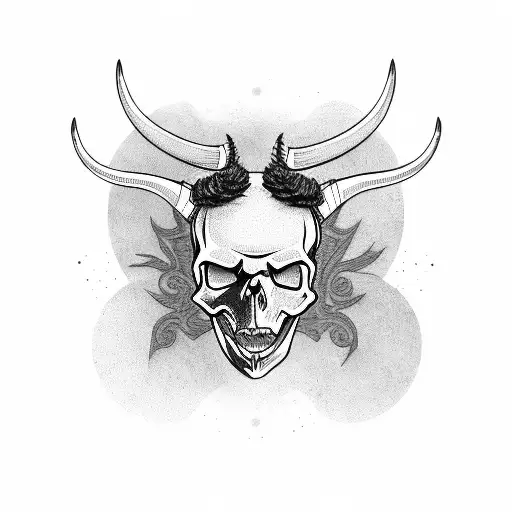 Skull With Horns And Long Tongue