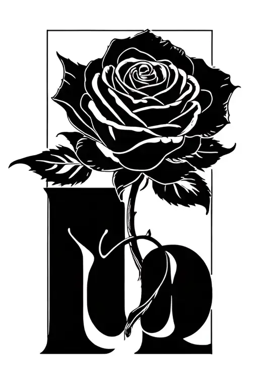 A Rose With The Letters M And O At The Bottom In Cursive