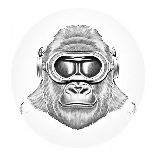 Gorilla With Motorbike Helmet And Goggles