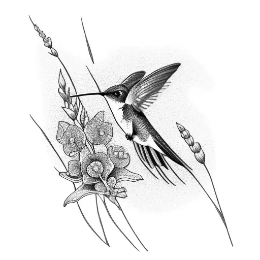 A Hummingbird Flying Among A Field Of Wildflowers