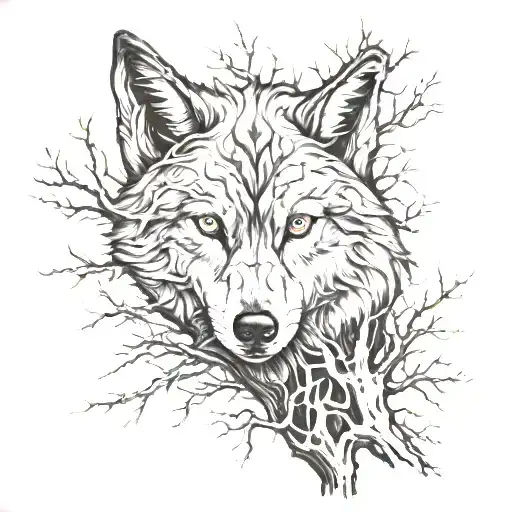 Wolf Face Dead Tree With Creeping