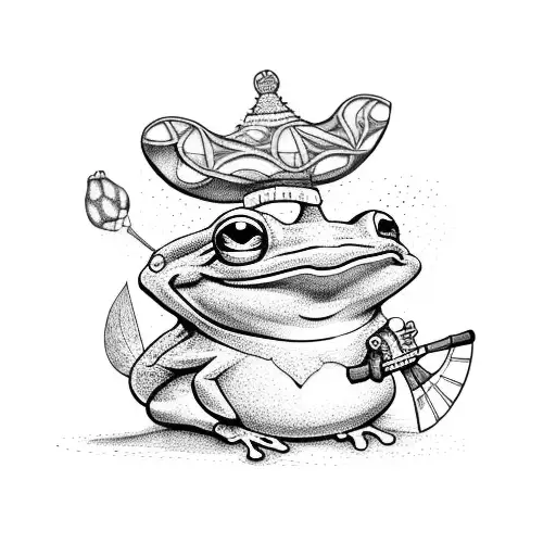 Cartoon Frog With Mexican Hat And Toy Weapon