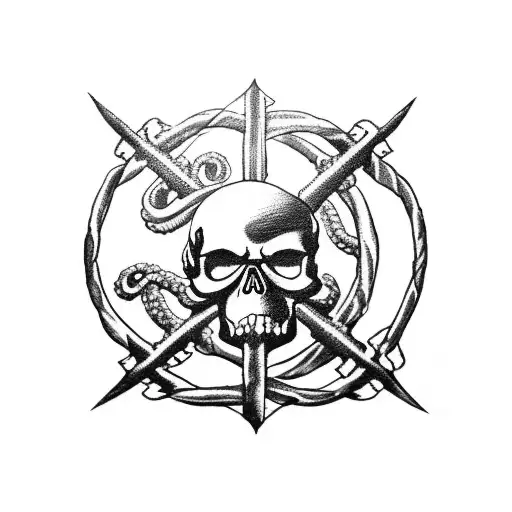 A Skull And Crossbones Flag Flying On A Pirate Ship With A Kraken Lurking In The Background